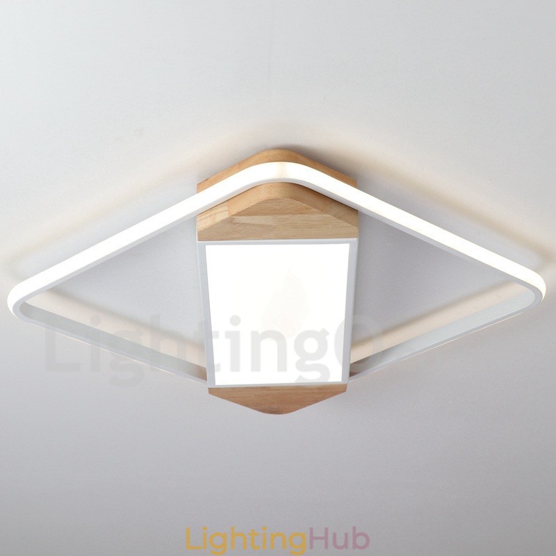 Dimmable White Square Wood Ceiling Light Ultrathin Ceiling Lamp Also Can Be Used As Wall Light