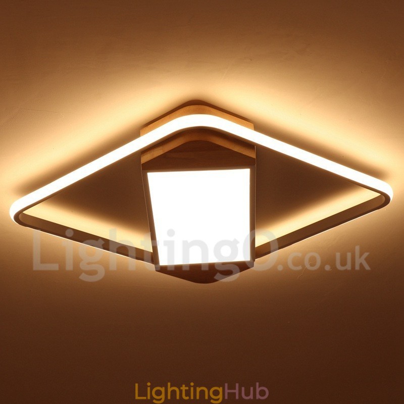 Dimmable White Square Wood Ceiling Light Ultrathin Ceiling Lamp Also Can Be Used As Wall Light