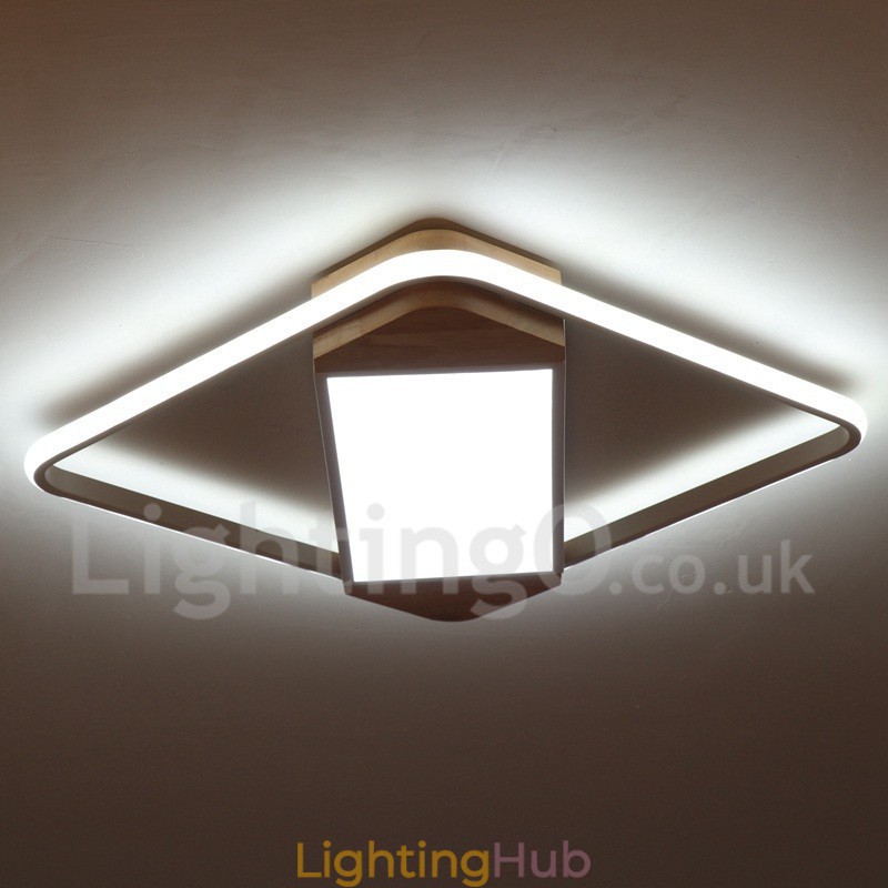 Dimmable White Square Wood Ceiling Light Ultrathin Ceiling Lamp Also Can Be Used As Wall Light