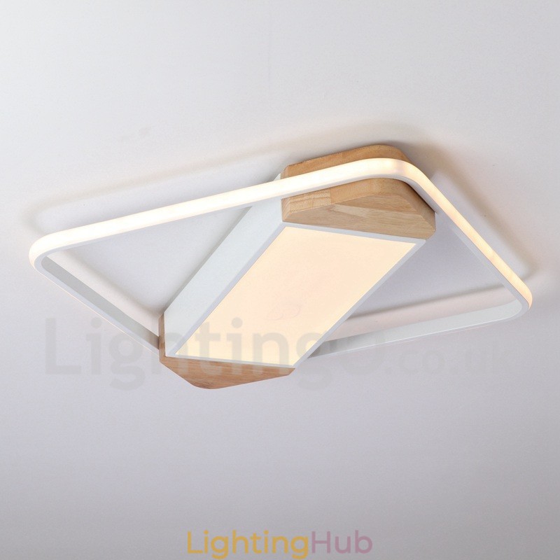 Dimmable White Square Wood Ceiling Light Ultrathin Ceiling Lamp Also Can Be Used As Wall Light