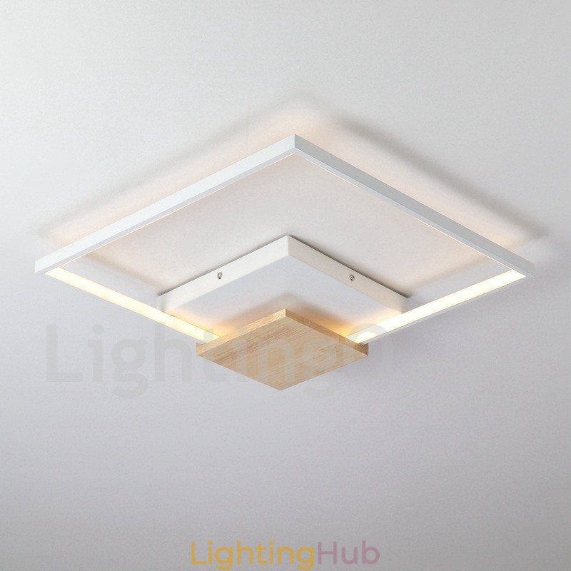 Dimmable White Square Wood Ceiling Light Ultrathin Ceiling Lamp Also Can Be Used As Wall Light