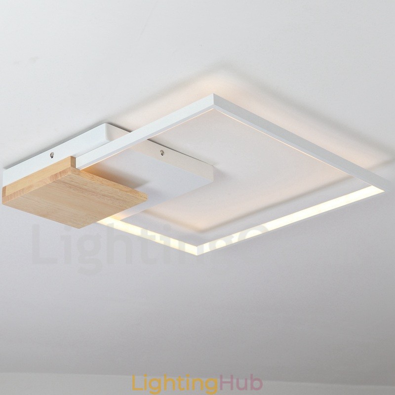 Dimmable White Square Wood Ceiling Light Ultrathin Ceiling Lamp Also Can Be Used As Wall Light