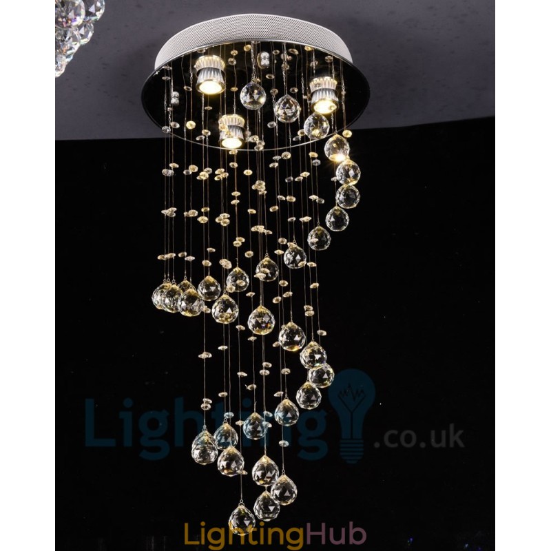 3 Light Modern K9 Crystal Round Flush Mount Ceiling Light