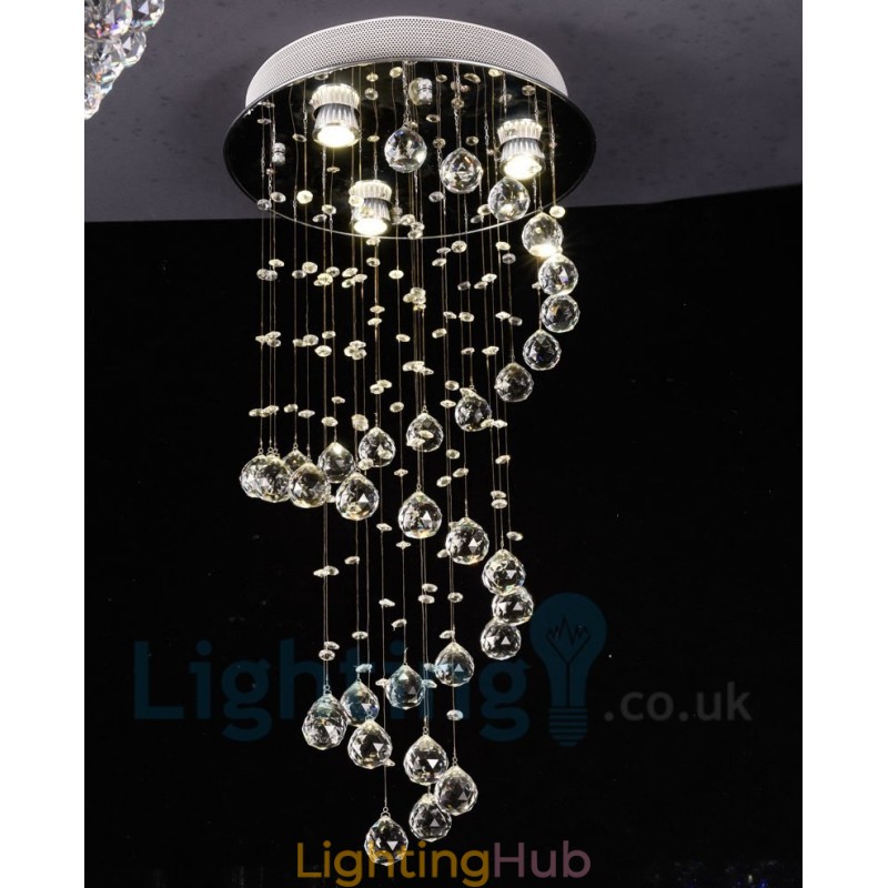3 Light Modern K9 Crystal Round Flush Mount Ceiling Light