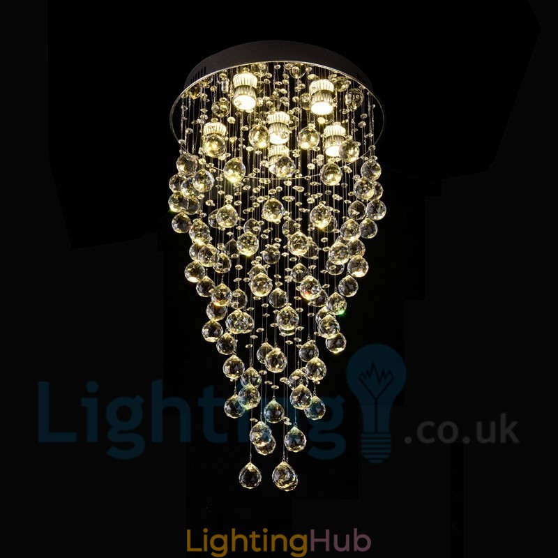 6 Light Modern K9 Crystal Round Flush Mount Ceiling Light