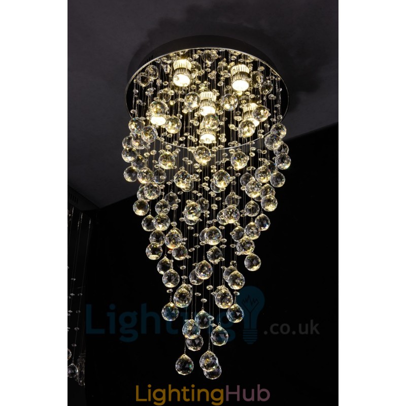 6 Light Modern K9 Crystal Round Flush Mount Ceiling Light