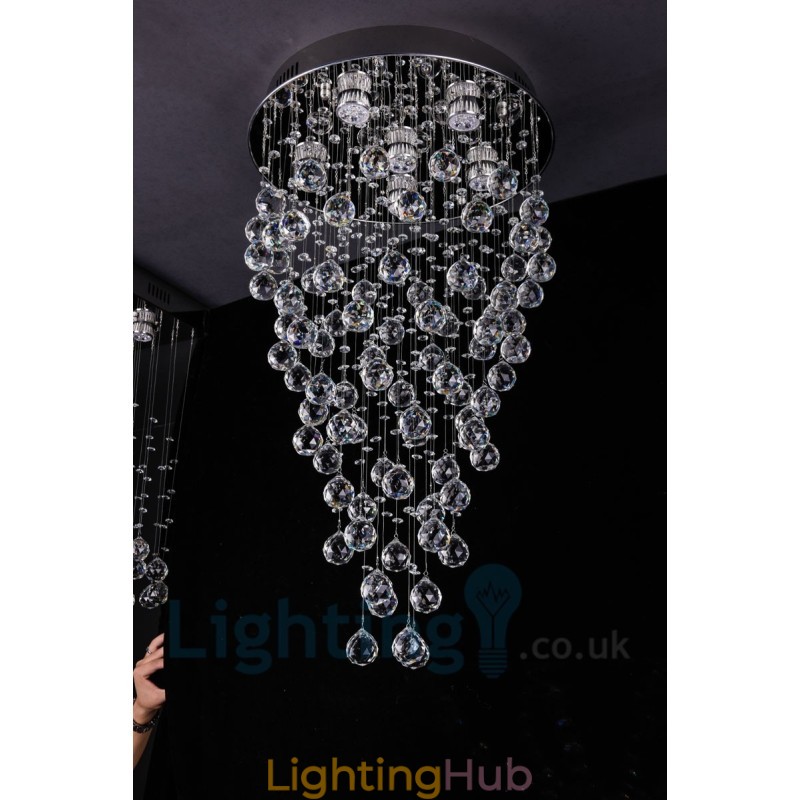 6 Light Modern K9 Crystal Round Flush Mount Ceiling Light