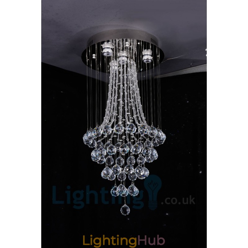 4 Light Modern K9 Crystal Round Flush Mount Ceiling Light