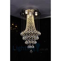 4 Light Modern K9 Crystal Round Flush Mount Ceiling Light