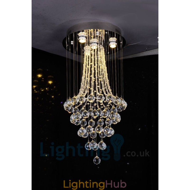 4 Light Modern K9 Crystal Round Flush Mount Ceiling Light