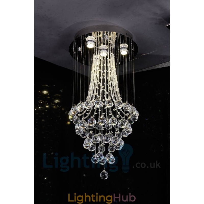 4 Light Modern K9 Crystal Round Flush Mount Ceiling Light