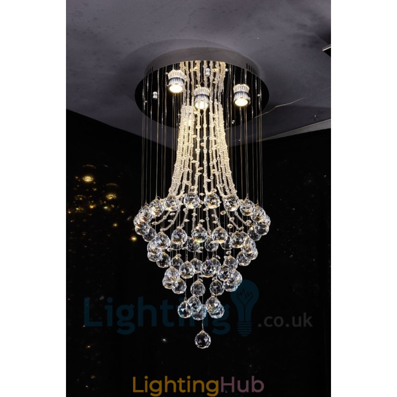 4 Light Modern K9 Crystal Round Flush Mount Ceiling Light