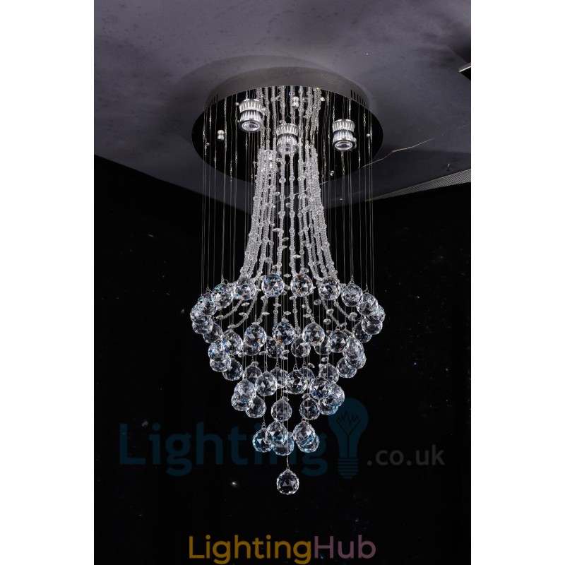 4 Light Modern K9 Crystal Round Flush Mount Ceiling Light