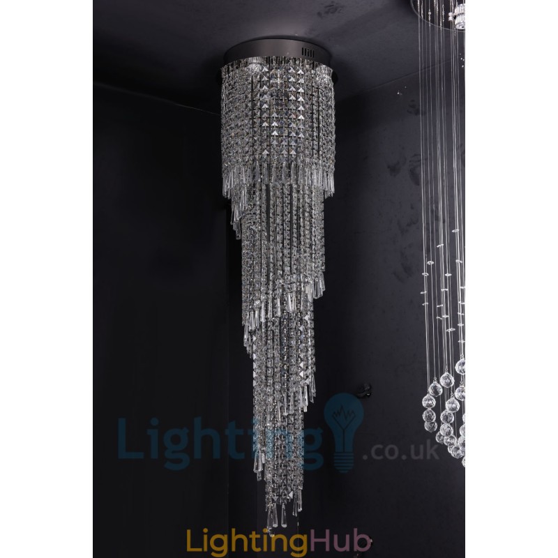 4 x GU10 + 8 x G4 150CM Long Crystal Drop Light Modern K9 Crystal Round Flush Mount Ceiling Light