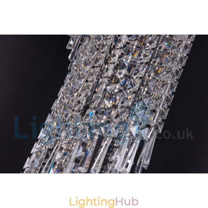 4 x GU10 + 8 x G4 150CM Long Crystal Drop Light Modern K9 Crystal Round Flush Mount Ceiling Light