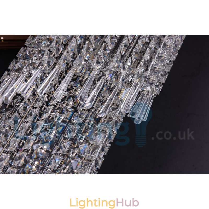 4 x GU10 + 8 x G4 150CM Long Crystal Drop Light Modern K9 Crystal Round Flush Mount Ceiling Light