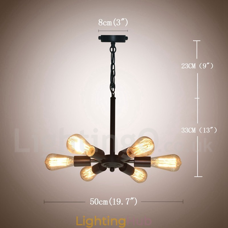 6 Light Rustic Retro Vintage Black Pendant Light Design