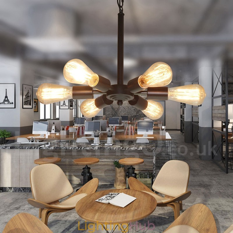6 Light Rustic Retro Vintage Black Pendant Light Design