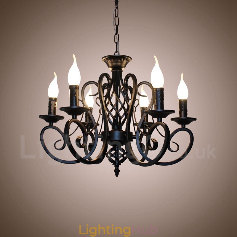 6 Light Rustic Retro Vintage Black White Pendant Candle Chandelier