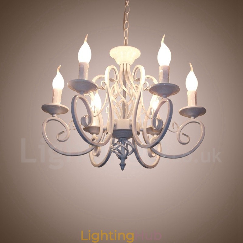 6 Light Rustic Retro Vintage Black White Pendant Candle Chandelier