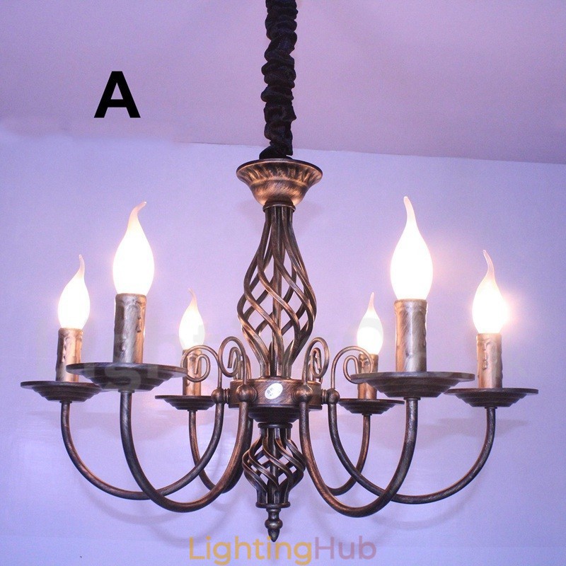 6 Light Rustic Retro Vintage Black White Pendant Candle Chandelier