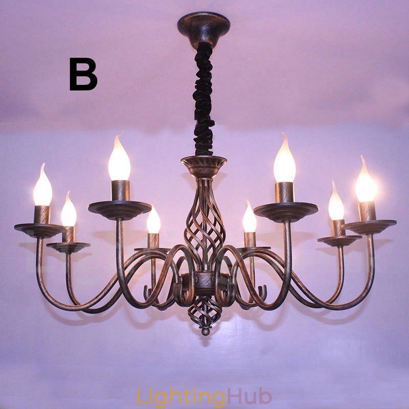 6 Light Rustic Retro Vintage Black White Pendant Candle Chandelier