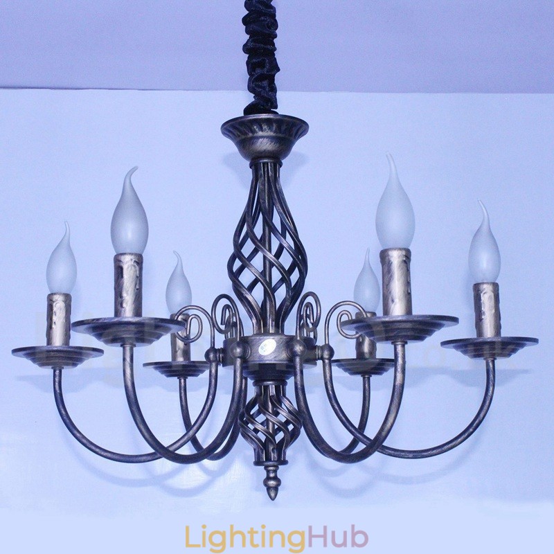 6 Light Rustic Retro Vintage Black White Pendant Candle Chandelier