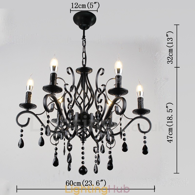 6 Light Crystal Rustic Retro Vintage Black White Blue Pendant Candle Chandelier