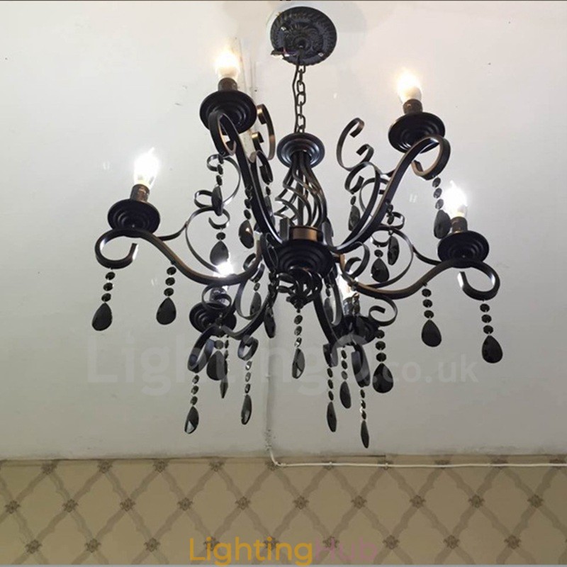 6 Light Crystal Rustic Retro Vintage Black White Blue Pendant Candle Chandelier