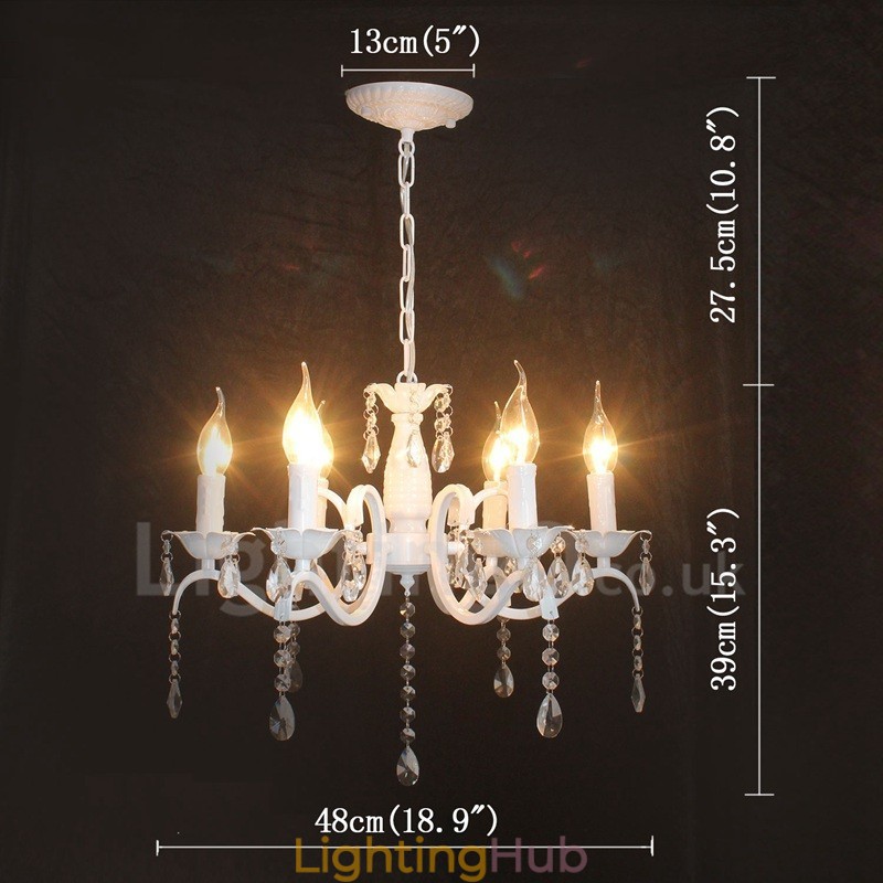 6 Light Crystal Rustic Retro Vintage White Pendant Candle Chandelier