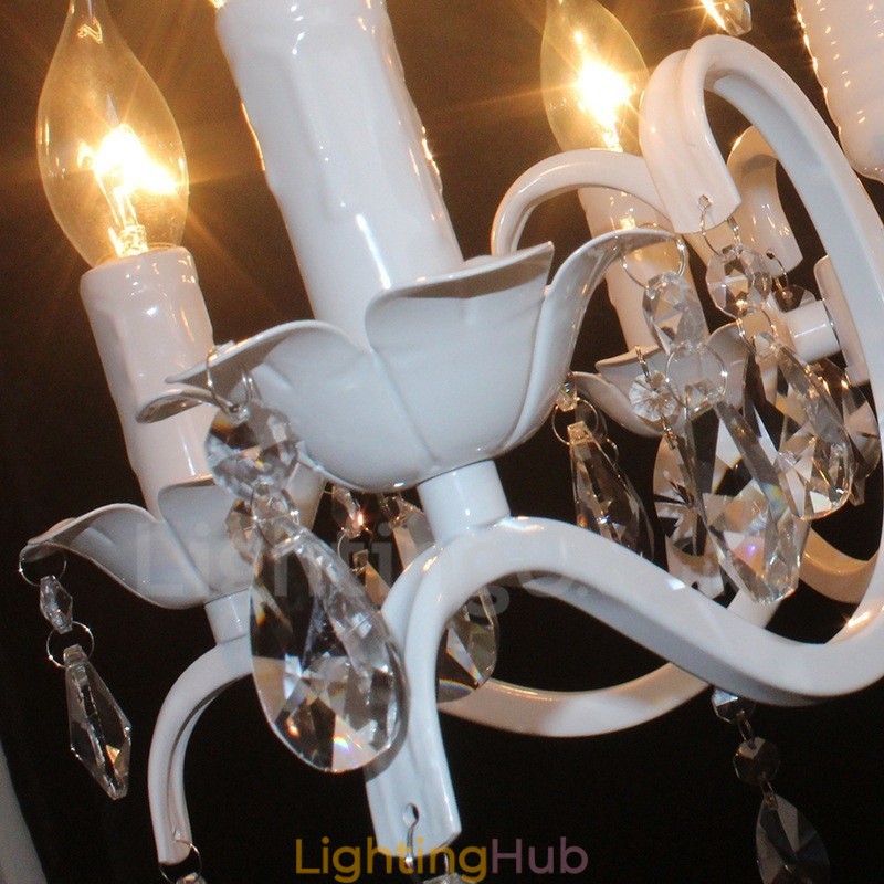 6 Light Crystal Rustic Retro Vintage White Pendant Candle Chandelier