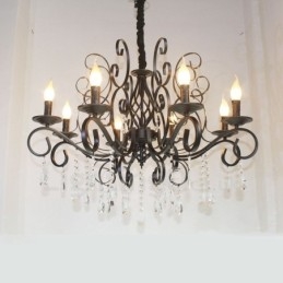 8 Light Crystal Rustic Retro Vintage Black Pendant Candle Chandelier