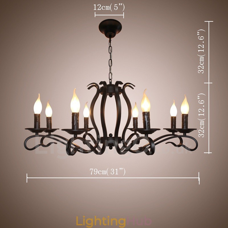 8 Light Rustic Retro Vintage Black Pendant Candle Chandelier