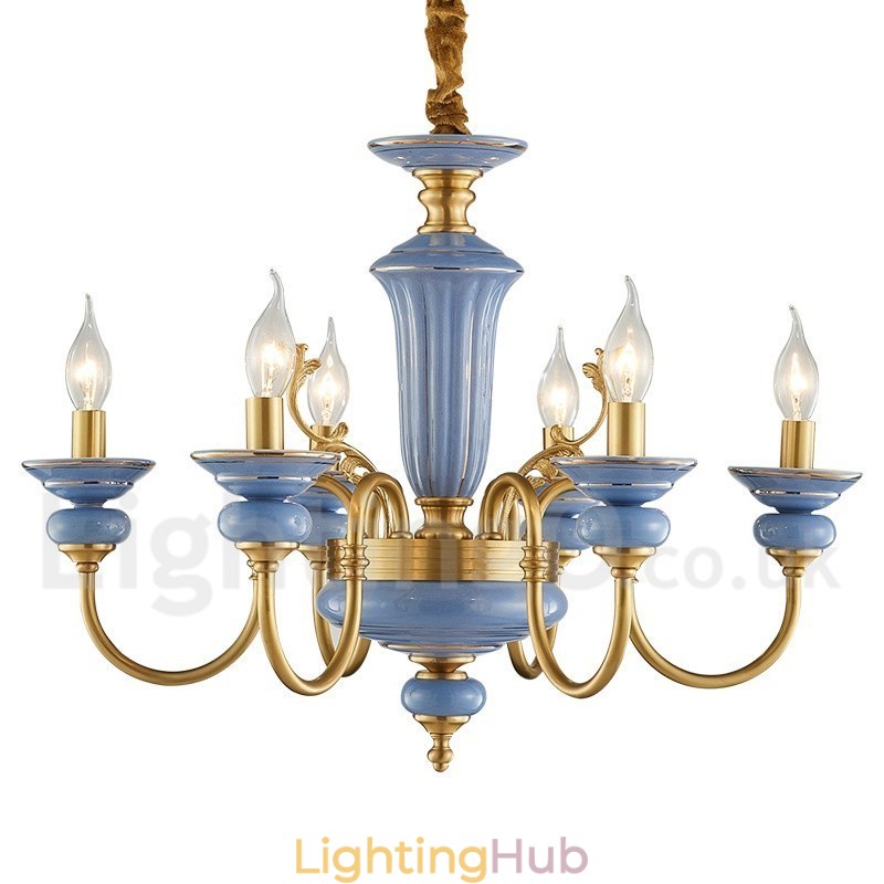 Retro Vintage Brass Ceramics Pendant Candle Chandelier