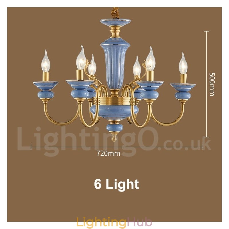 Retro Vintage Brass Ceramics Pendant Candle Chandelier