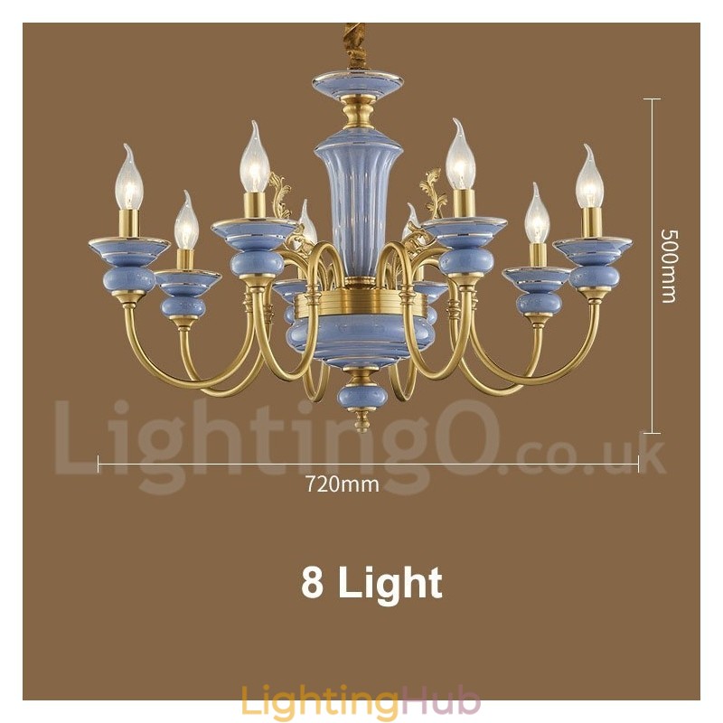 Retro Vintage Brass Ceramics Pendant Candle Chandelier