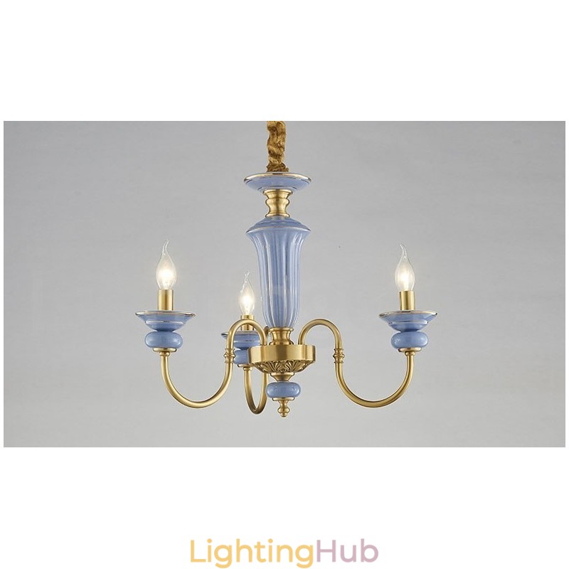 Retro Vintage Brass Ceramics Pendant Candle Chandelier