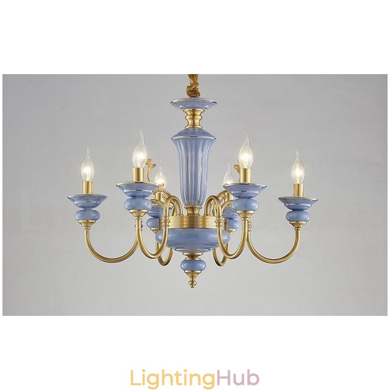 Retro Vintage Brass Ceramics Pendant Candle Chandelier