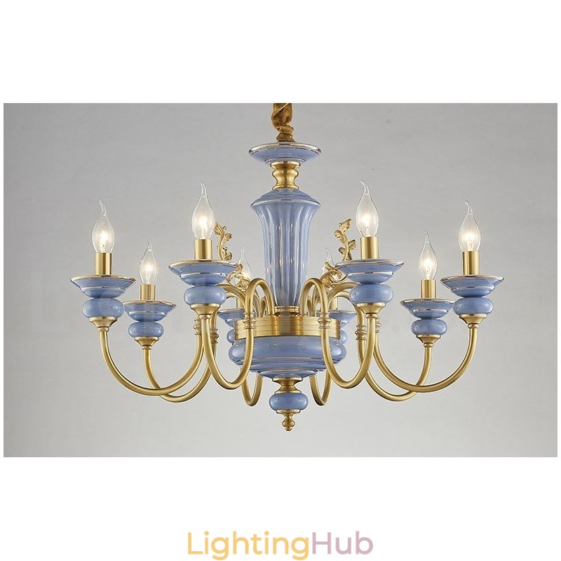 Retro Vintage Brass Ceramics Pendant Candle Chandelier