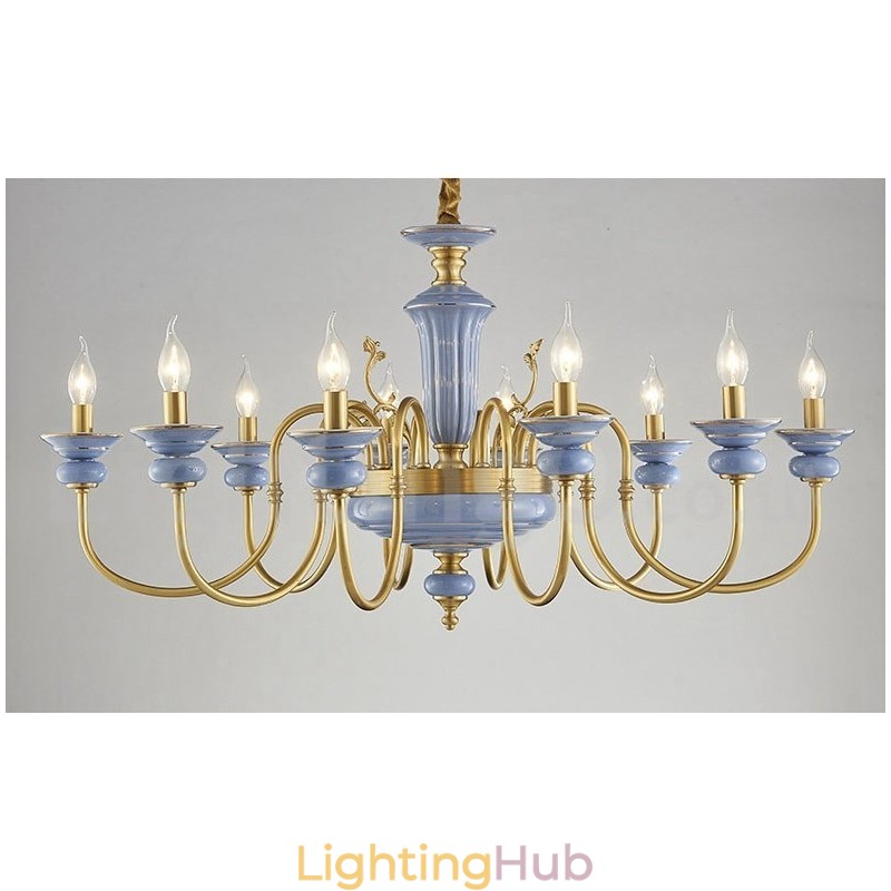 Retro Vintage Brass Ceramics Pendant Candle Chandelier