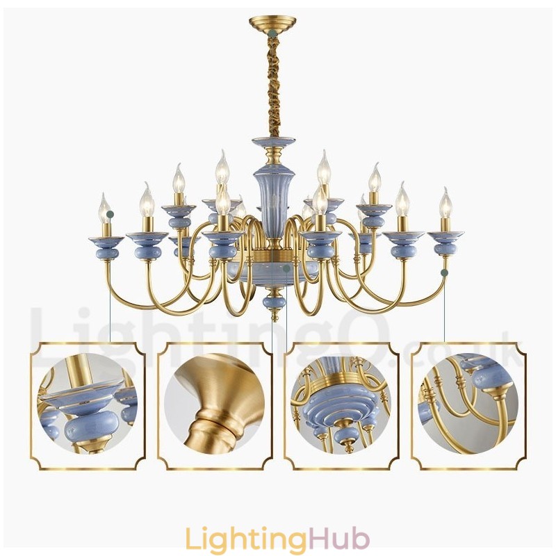 Retro Vintage Brass Ceramics Pendant Candle Chandelier
