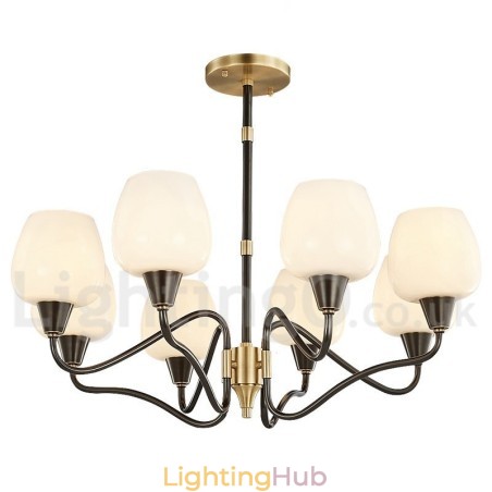 Retro Vintage Brass Pendant Candle Chandelier with Glass Shades Retro Vintage Brass Pendant Candle Chandelier with Glass Shades