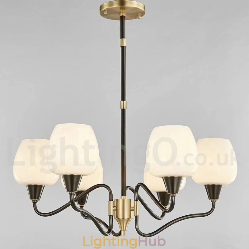 Retro Vintage Brass Pendant Candle Chandelier with Glass Shades