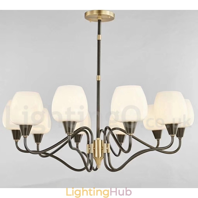 Retro Vintage Brass Pendant Candle Chandelier with Glass Shades