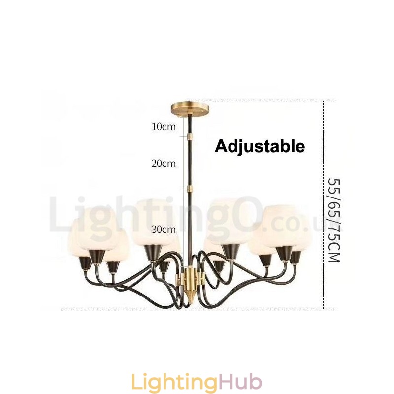 Retro Vintage Brass Pendant Candle Chandelier with Glass Shades