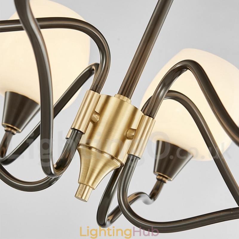 Retro Vintage Brass Pendant Candle Chandelier with Glass Shades