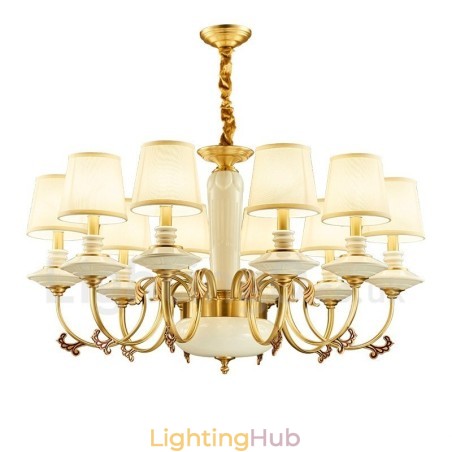 Retro Vintage Brass Ceramics Pendant Candle Chandelier with Fabric Shades Retro Vintage Brass Ceramics Pendant Candle Chandelier with Fabric Shades