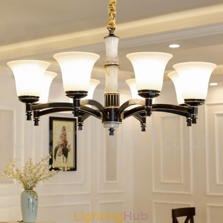 Pure Brass Luxurious Rustic Retro Vintage Brass Stone Pendant Candle Chandelier with Glass Shades Pure Brass Luxurious Rustic Retro Vintage Brass Stone Pendant Candle Chandelier with Glass Shades