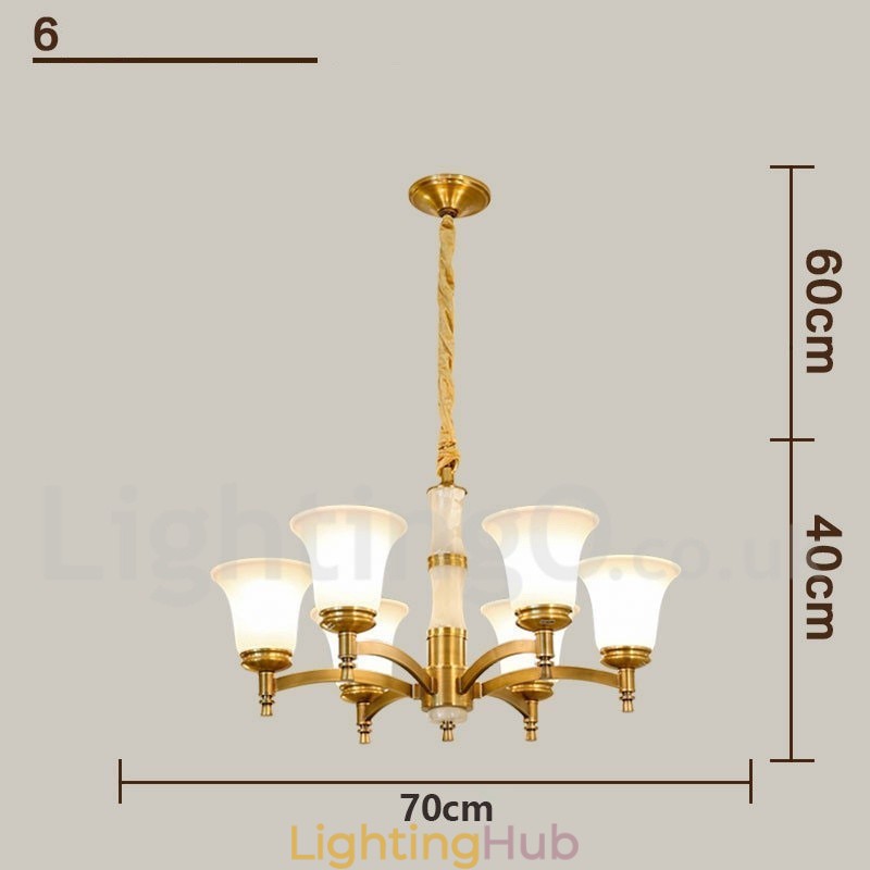 Pure Brass Luxurious Rustic Retro Vintage Brass Stone Pendant Candle Chandelier with Glass Shades