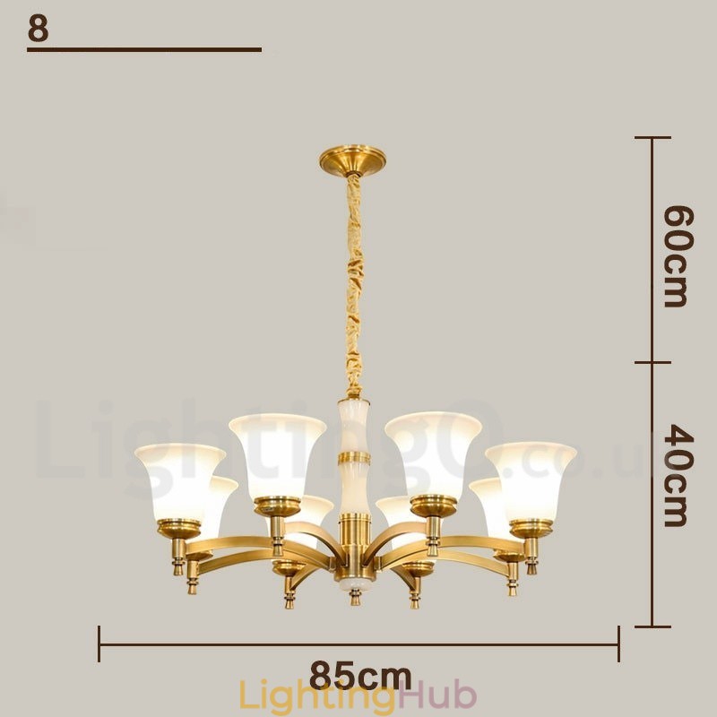 Pure Brass Luxurious Rustic Retro Vintage Brass Stone Pendant Candle Chandelier with Glass Shades